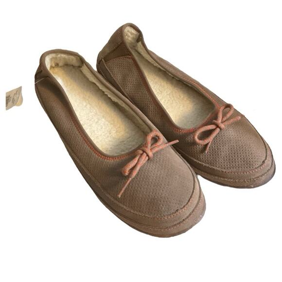 LL Bean Hearthside Slippers Womens Size 10 M Brown Suede Sherpa Lined Shoes - Picture 1 of 10